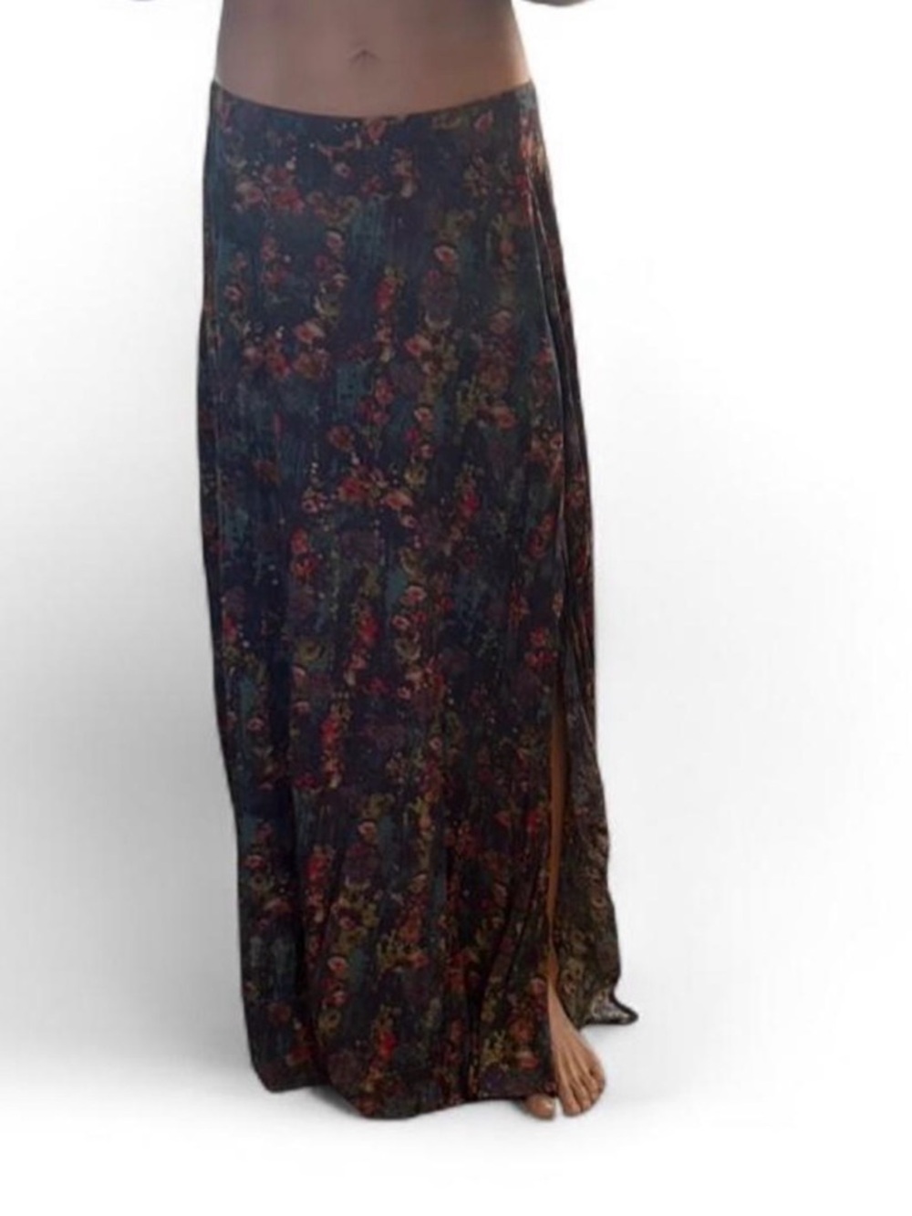 NATURAL LIFE Dark Floral Maxi Skirt with Side Slit